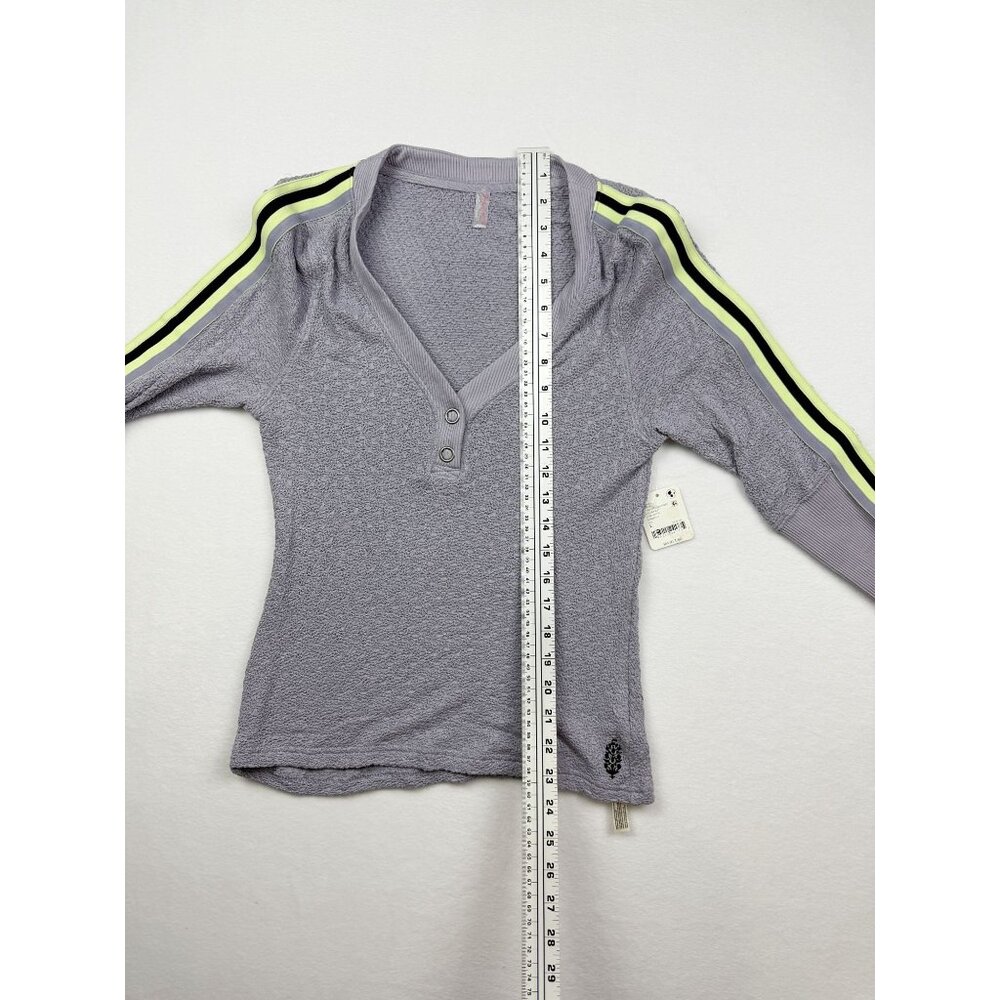Free People Lavender V-Neck Long Sleeve Top with Neon Stripe Detail - Picture 5 of 6